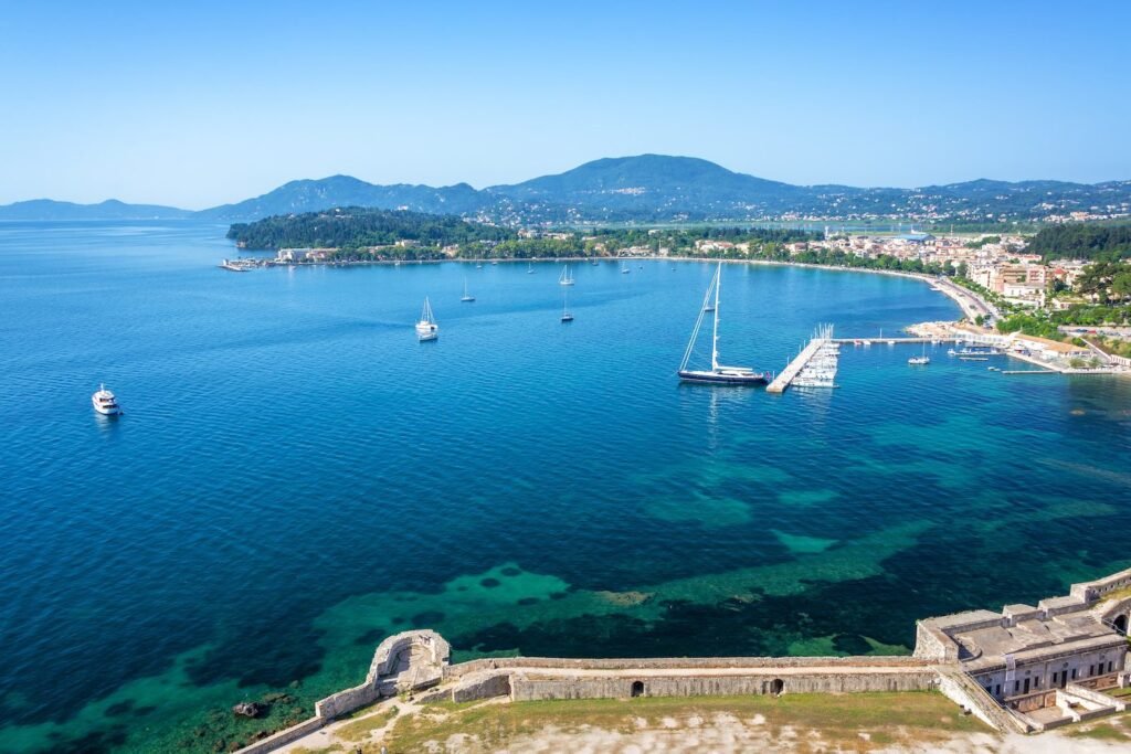 Beautiful Blue Bay In The Idyllic Island Of Corfu